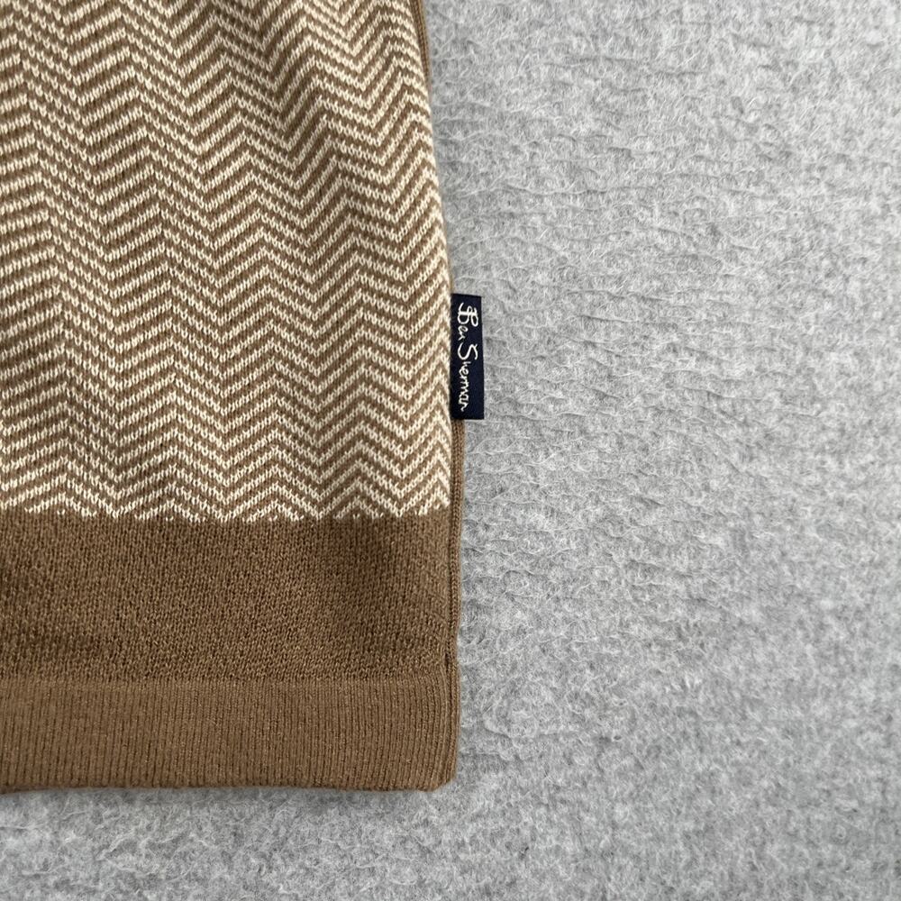 Ben Sherman Knit Shirt Medium Beige Chevron Button Up Short Sleeve Mens New NWT - Picture 2 of 9